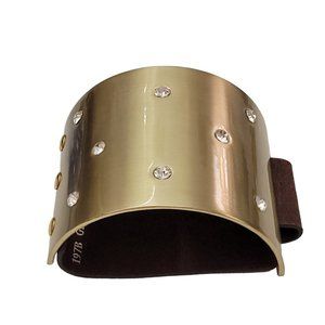 Brass, Clear Rhinestone Leather Snap Cuff Bracelet K861